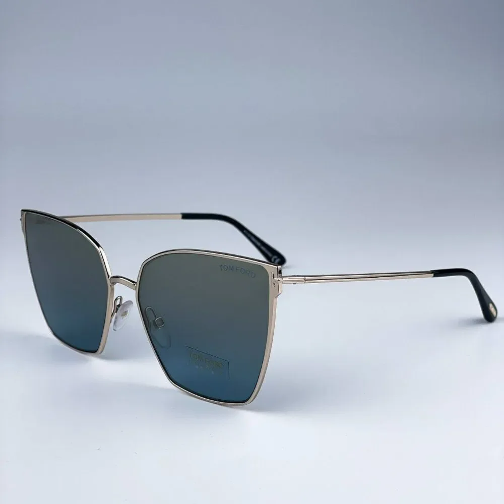 NEW Tom Ford FT0653/S 28V Gold Rose Blue Mirrored Metal Cat Eye Women Sunglasse